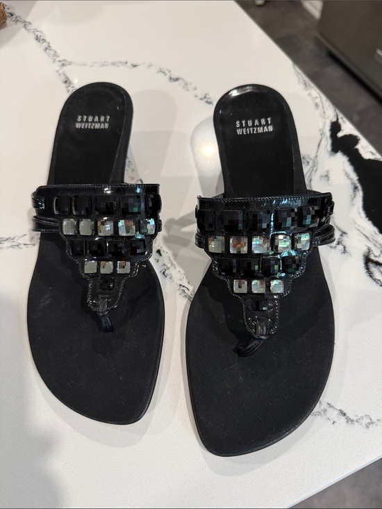 Stuart Weitzman Shoes - Stuart Weitzman Black Jeweled Thong Sandals